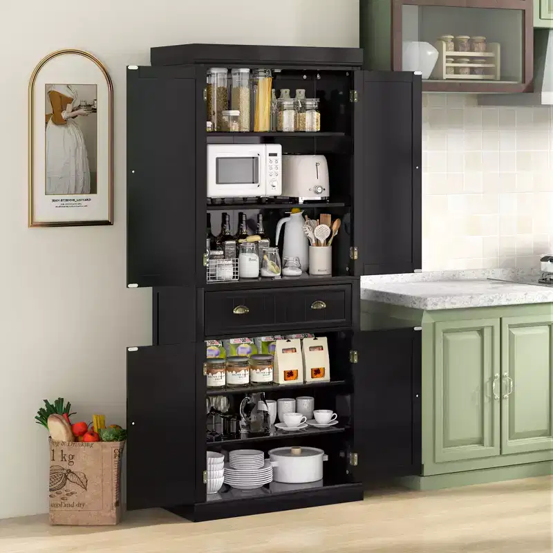 Costway Kitchen Cabinet Pantry Cupboard Freestanding with Shelves Espresso/Black/Grey