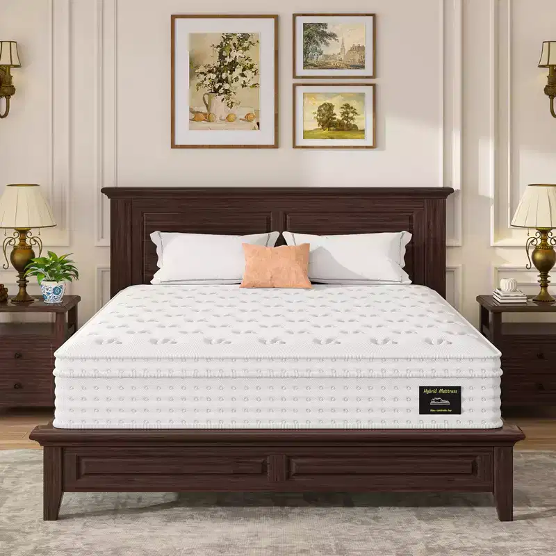 Okak 12/14IN Mattress with Memory Foam and Pocket Springs, Pressure Relief and Fiberglass Free Firm Mattress for Home, Hotel, Aparment
