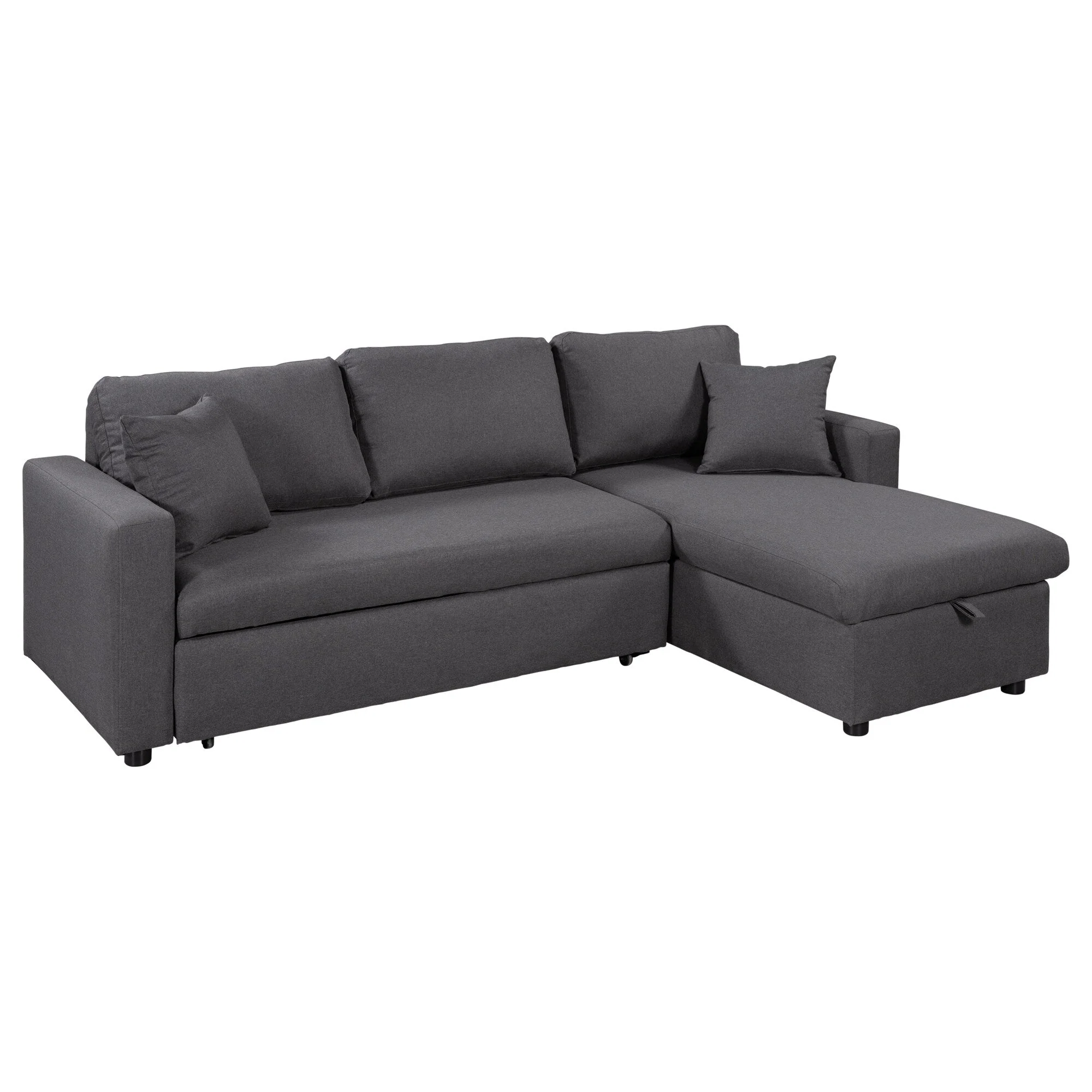 Convertible L-Shaped Sectional Sofa with Pull-Out Bed and Storage Space, 2 Tossing Cushions
