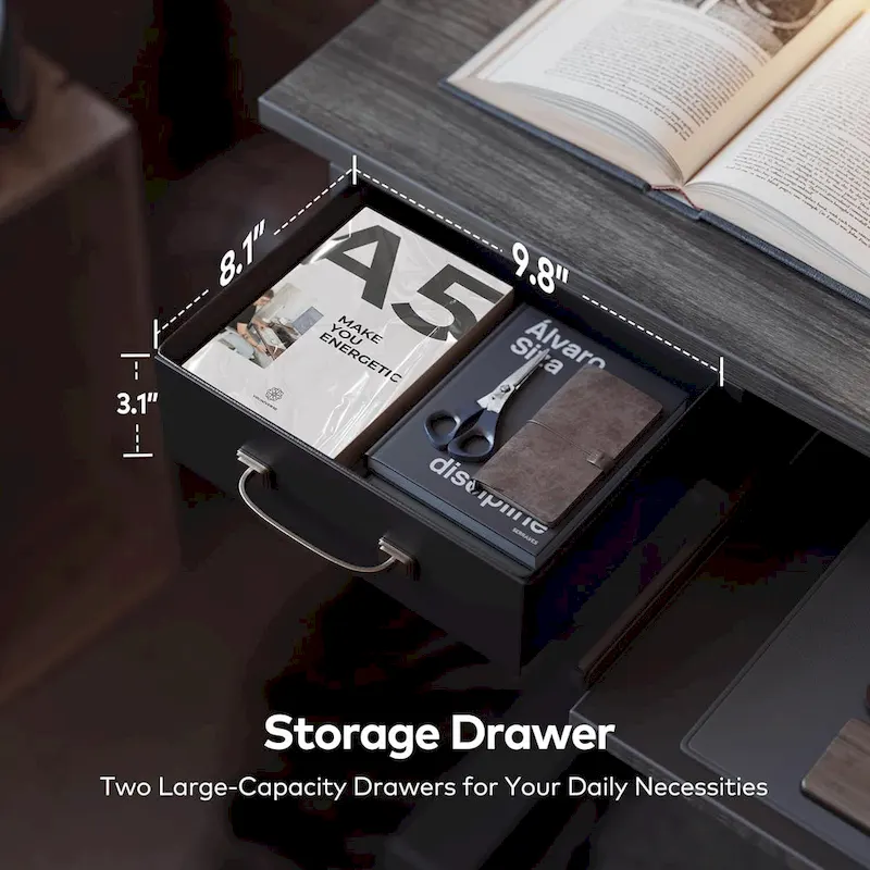 FEZIBO Height Adjustable Electric Standing Desk with Double Drawers&Keyboard Tray, Stand Up Desk with LED Strips