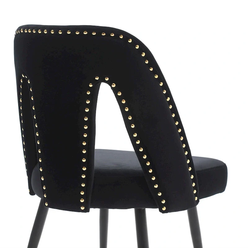 Set of 2 Velvet Upholstered Dining Chair with Nailheads and Metal Legs
