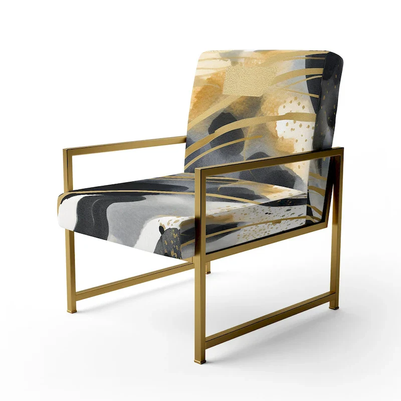 Designart  Pastel Abstract With Blue Black & Gold Spots III  Upholstered Fractals Accent Chair and Modern Arm Chair