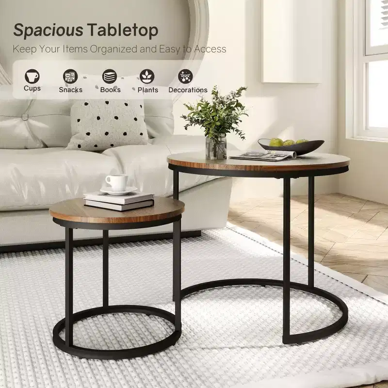 23 Nesting Coffee Tables Set of 2, Round Coffee Table for Living Room, Bedroom