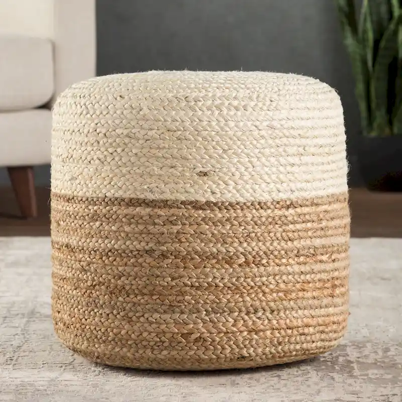 Round Ombre Jute Pouf Ottoman/Foot Stool