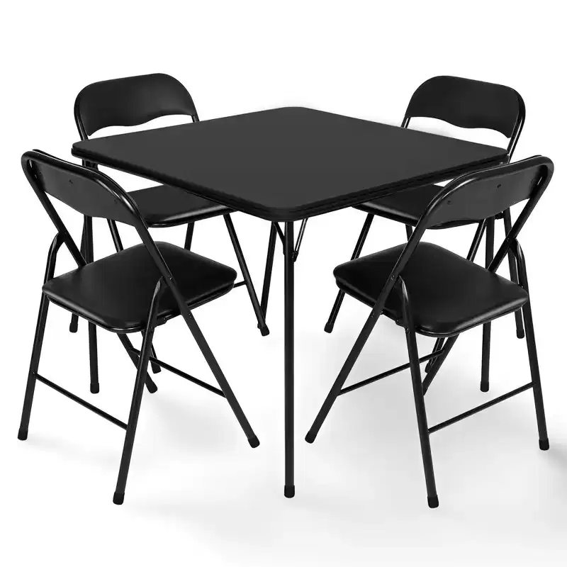 Peakform 5 Piece Folding Vinyl Tables and Chairs with Easy Cleaning and Storage for Home Use, Indoor Spaces, and Office, Black