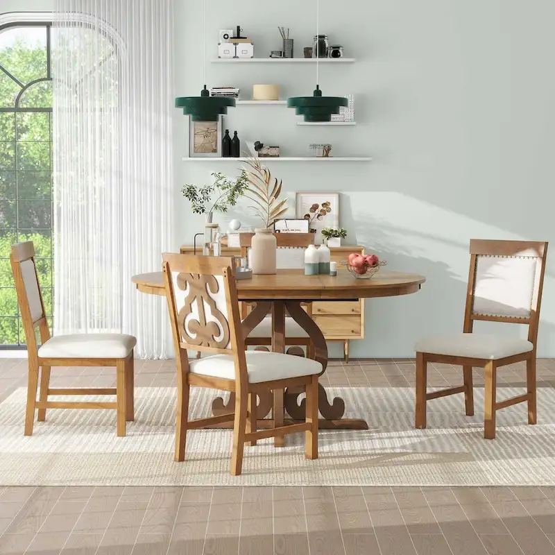5-Piece Retro Functional Dining Set 1 Extendable Table