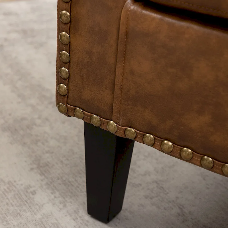 KINWELL 29  PU Faux Leather Club Armchair with Nailheads, Set of 2