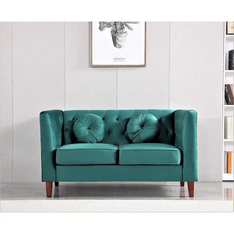 US PRIDE FURNITURE Velvet Classic Chesterfield Loveseat with Wood legs