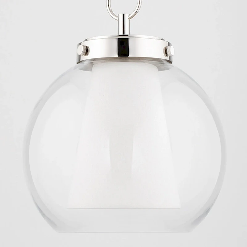 Mitzi by Hudson Valley Sasha 15-inch LED Pendant with Clear Glass Outer, White Belgian Linen Inner