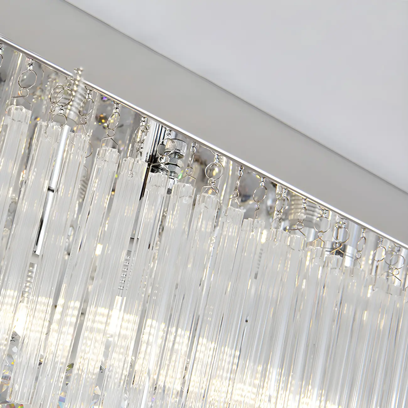 Modern Silver Crystal Rectangle Island Chandelier