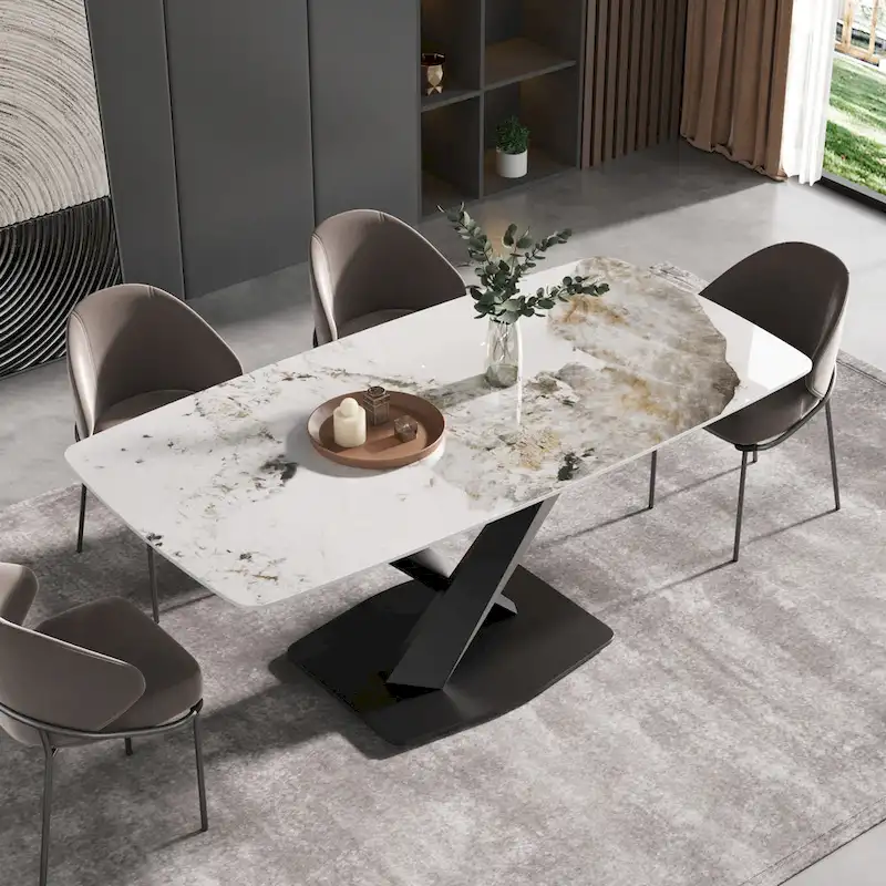 71 Modern Artificial Marble Dining Table with Carbon Steel Base