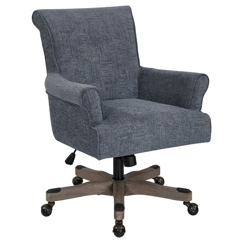 High-Back Fabric Office Chair with Wood Base, Turquoise / Navy, 1-Person