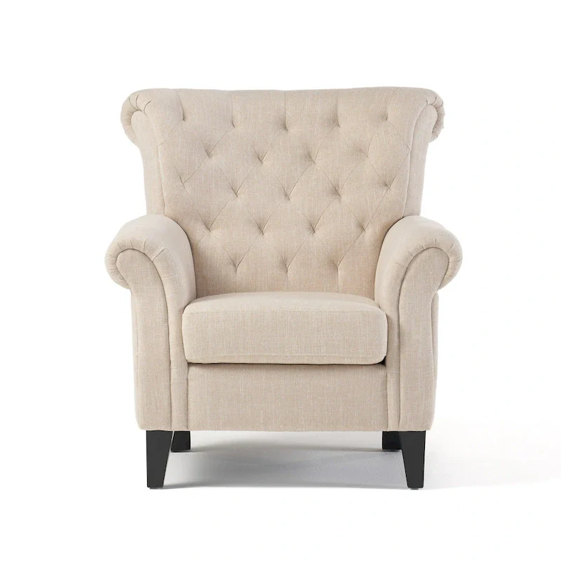 Koni Accent Armchair, Button Diamond Tufted, Rolled Arms, Beige Fabric