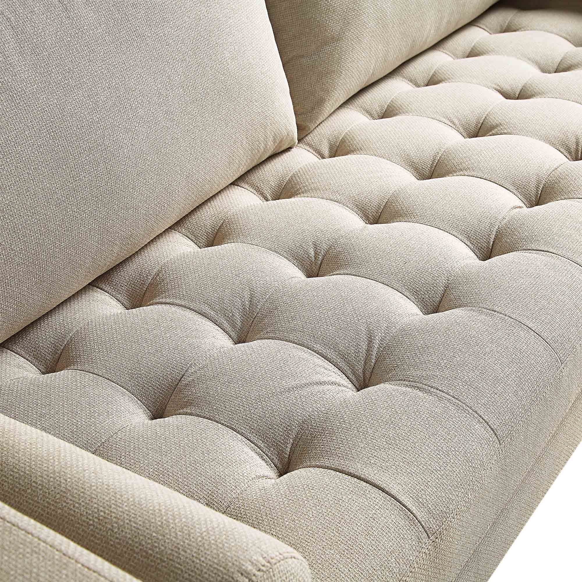 Large 3-Seater Sofa, Beige Woven Fabric