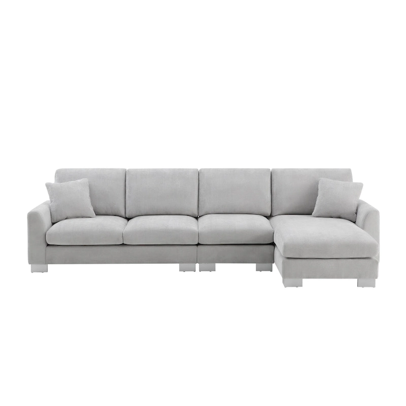 119  Chenille L-Shaped Sectional Sofa with Chaise Lounge and 2 Pillows