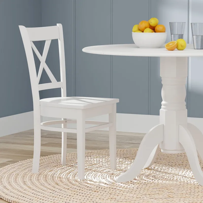 Round Drop-Leaf Dining Table with Cross Back Chairs - Natural Wood