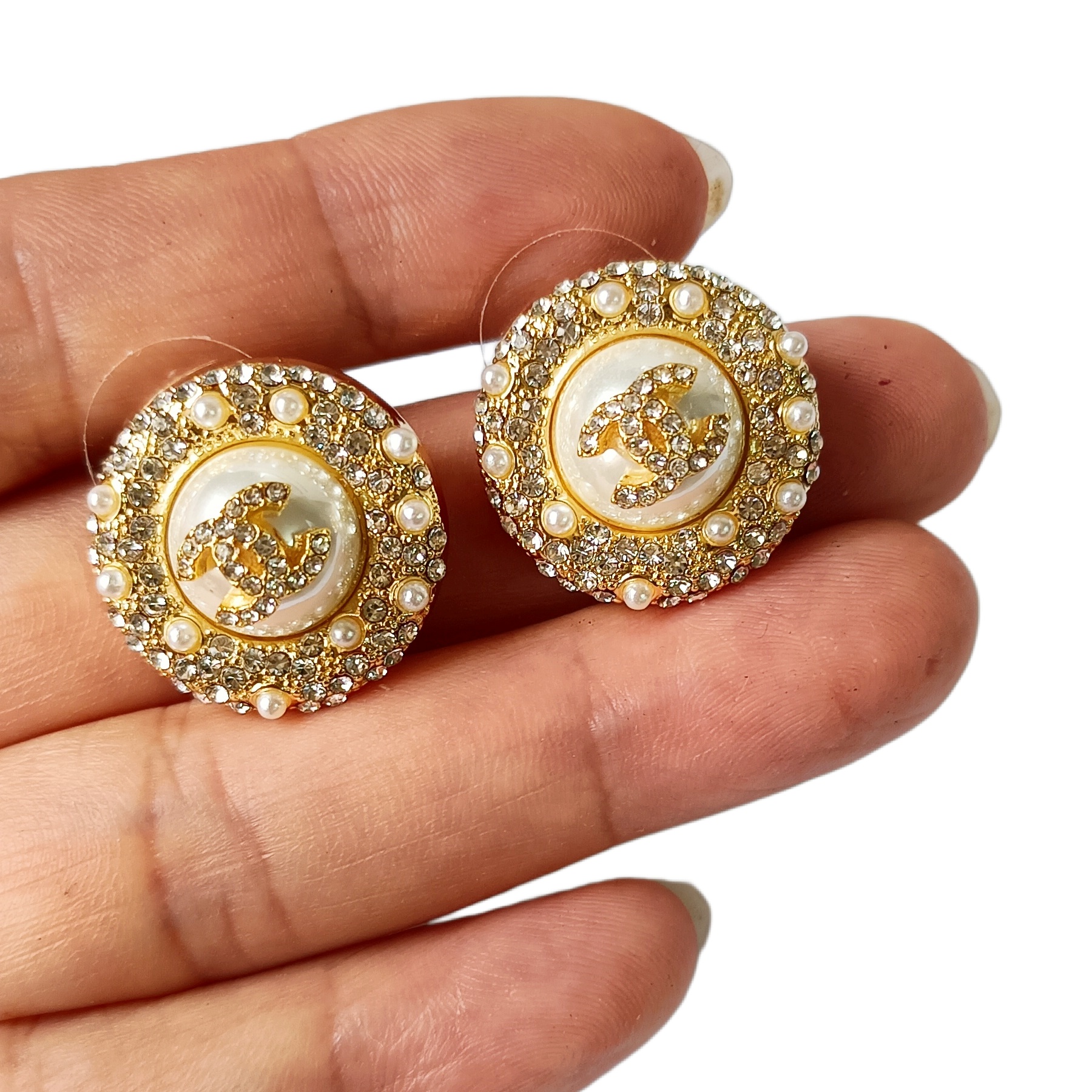 CCE403 Chanel pearl crystal stud earrings - ccjewelryacc