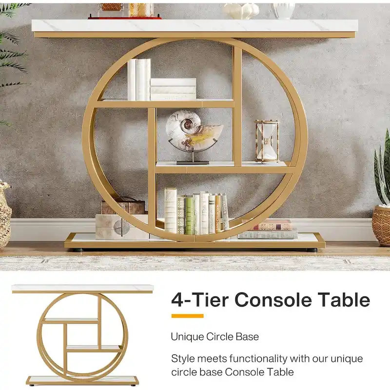 Industrial 4-Tier Sofa Table Entryway Table with Circle Base