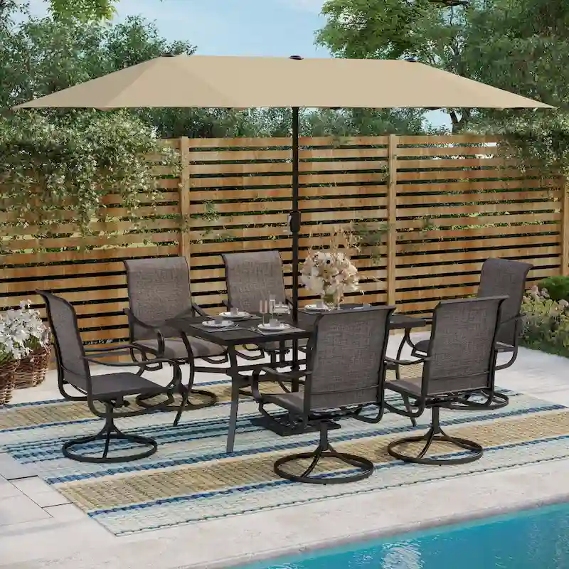 MAISON ARTS 7-piece Patio Dining Set with Textilene Swivel Chairs
