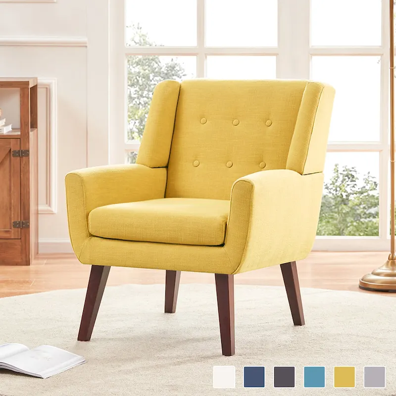 Grey / Lake Blue / Yellow / Light Grey / Beige / Dark Blue Mid-Century Linen Tufted Accent Armchair - Single Use