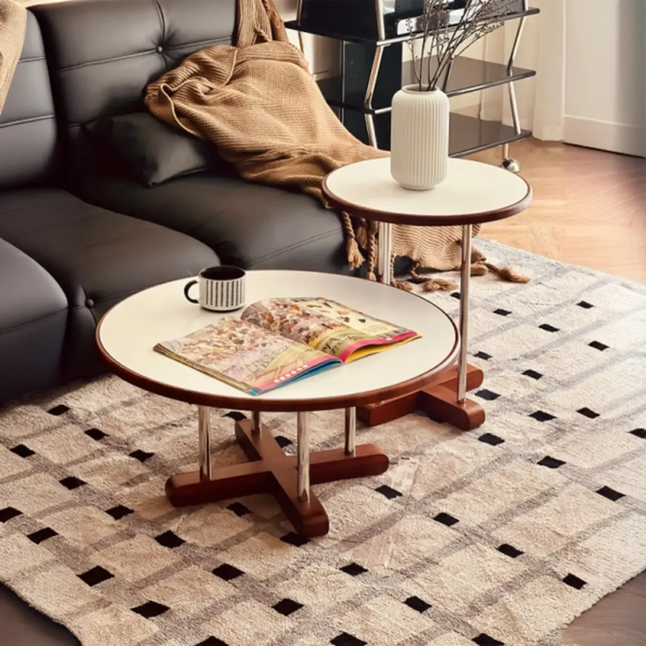 Vintage Round Stone Top Pedestal Base Side Table
