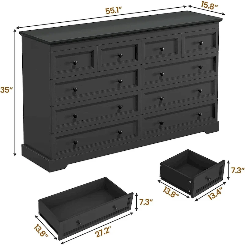 10 Drawers Dresser 55  Large Drawers Wood Dressers & Chest of Drawers