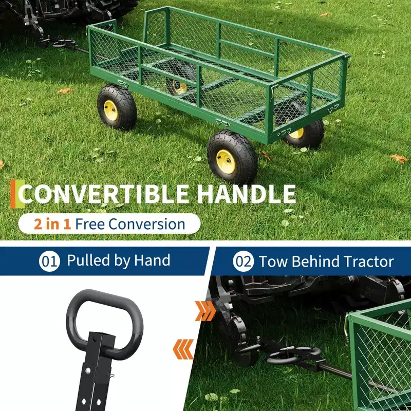 900LBS Heavy Duty Garden Cart - 10 Pneumatic Tires Utility Wagon with Removable Sides (1-Piece)