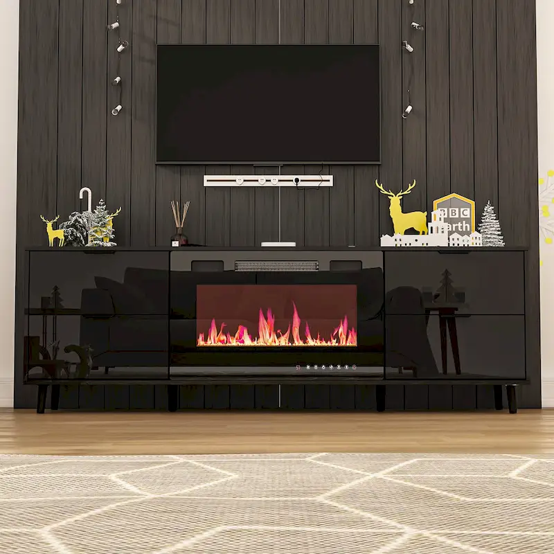 High Gloss TV Stand with Optional Electric Fireplace