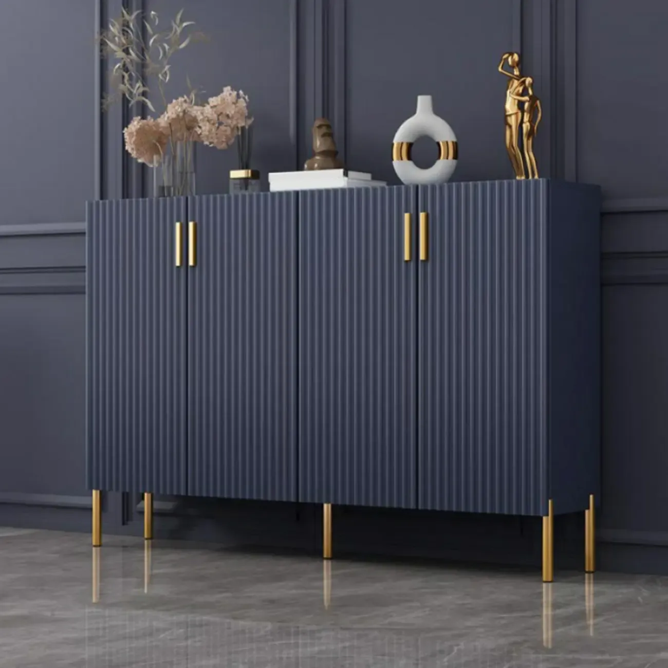 Glam Wooden Sideboard with Shelves and Cabinets