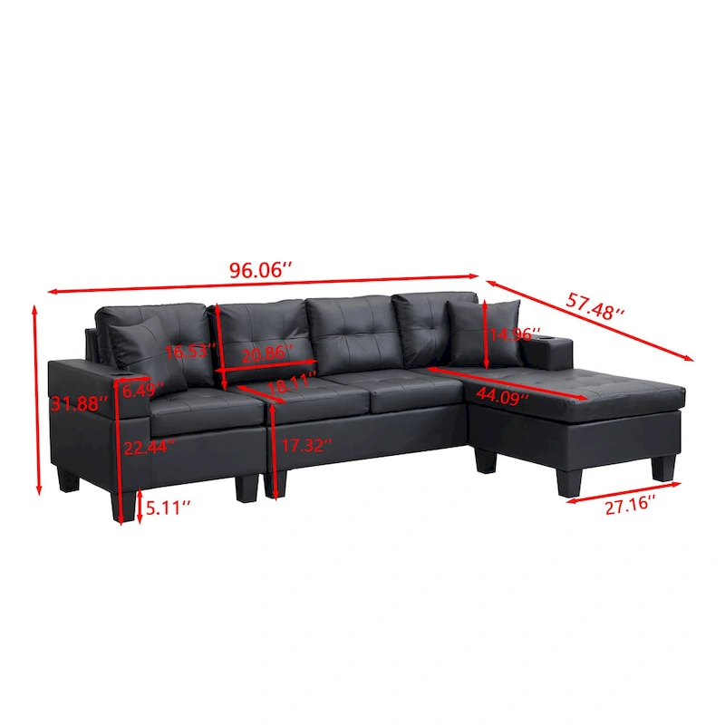 Modern 4-Seat L-Shaped Sectional Sofa with Lounge Chaise