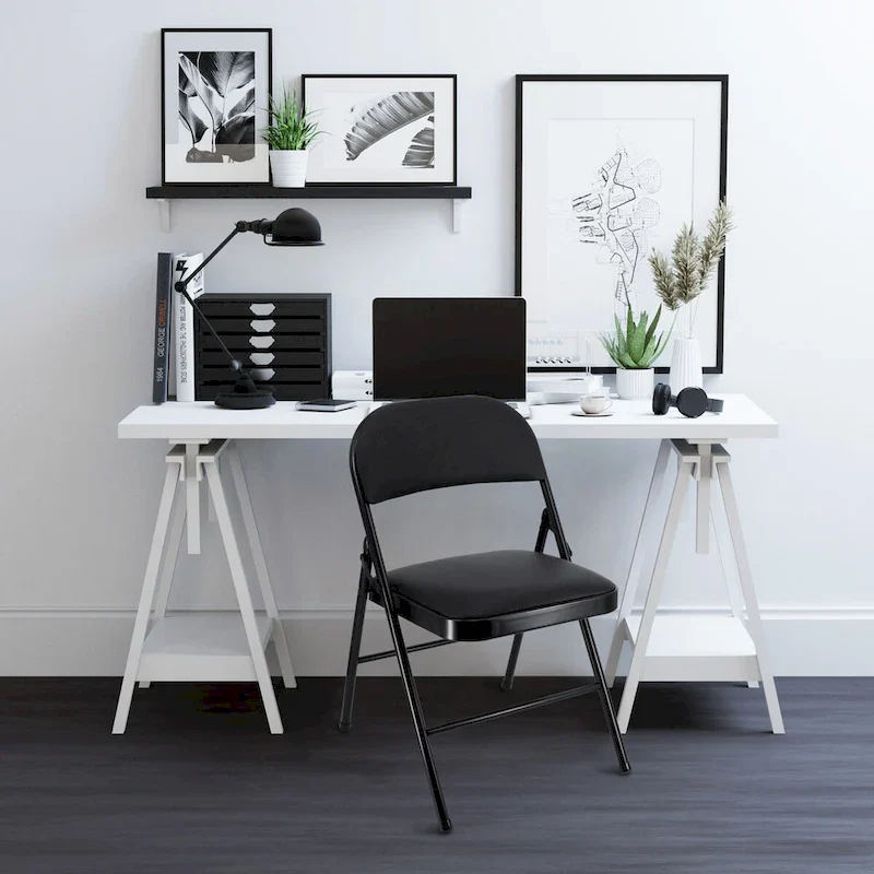 4 Piece Metal Folding Chair with Padded Seats in Black