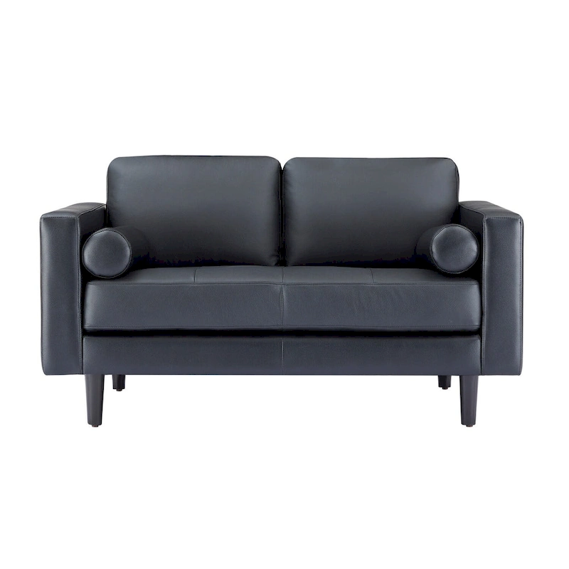 Luxury Cowhide Leather Loveseat with Firm Cushions, Spacious 2-Seat Design, and Bolster Pillows