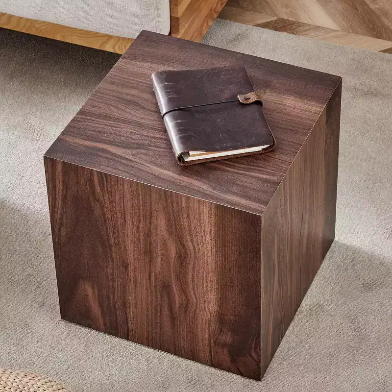 16 Walnut Wood Grain MDF Cube Coffee Table, Luxurious Multifunctional Accent Table for Living Room Side Decoration