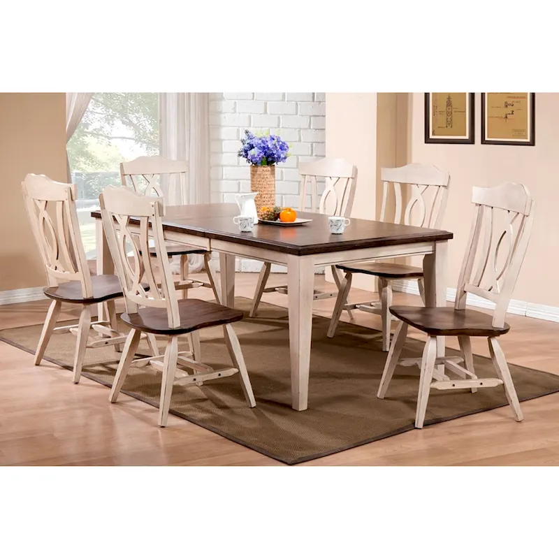 7 Piece Solid wood Two Tone Dark Brown & White Expendable Dining Set