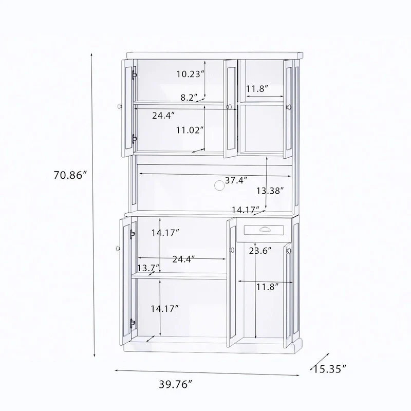 Large Buffet Cabinet with Hutch and Adjustable Shelves