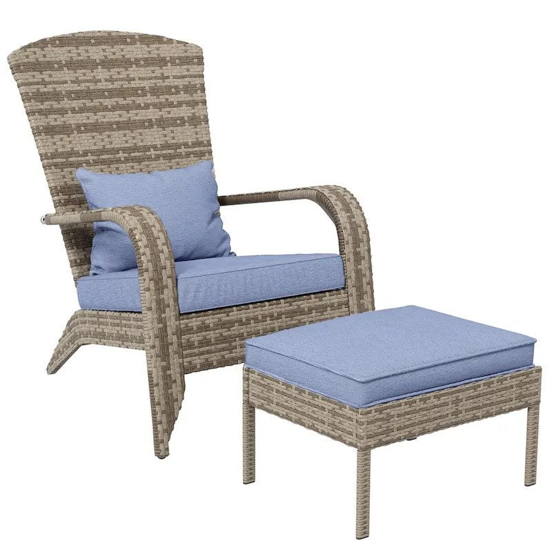 Patio Wicker Adirondack Chair with Ottoman