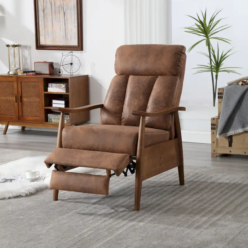 Light Gray / Beige / Dark Gray / Coffee / Blue / Olive Green Fabric Recliner Chair with Footrest and Wood Frame – 1 Person