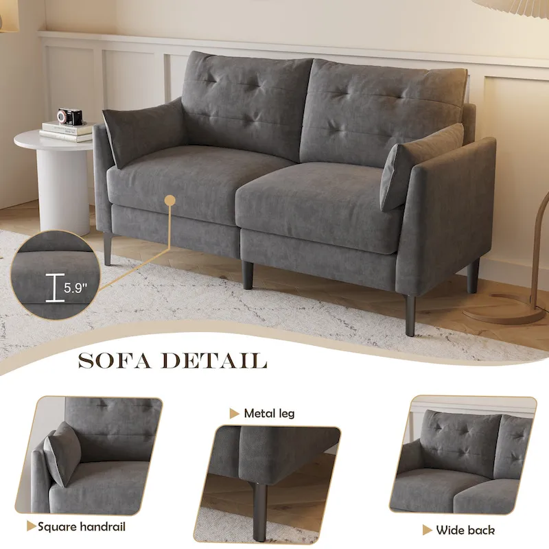 57.5 cotton-linen light grey double sofa Metal feet Plastic feet Thick cushion with two armrests