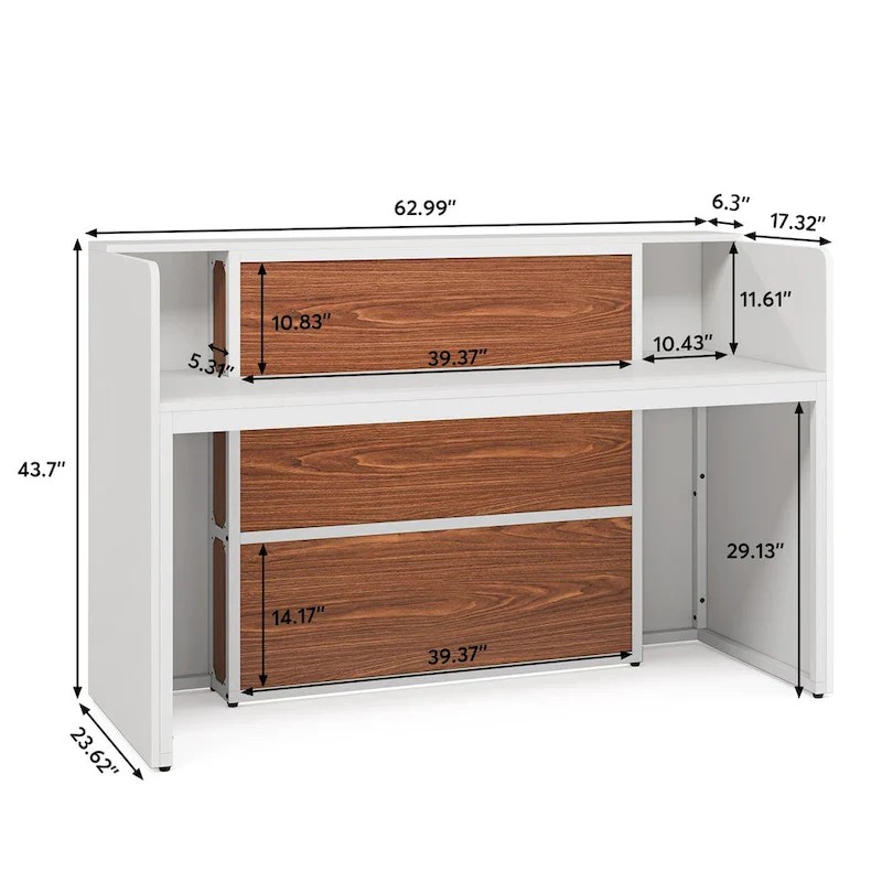 Reception Desk Front Desk with LED Lights,Large Reception Counter Table with Private Panels