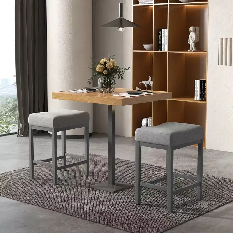 Costway 24.5 Bar Stool Set of 2 with Solid Rubber Wood Frame Humanized Footrest Kitchen White/Gray