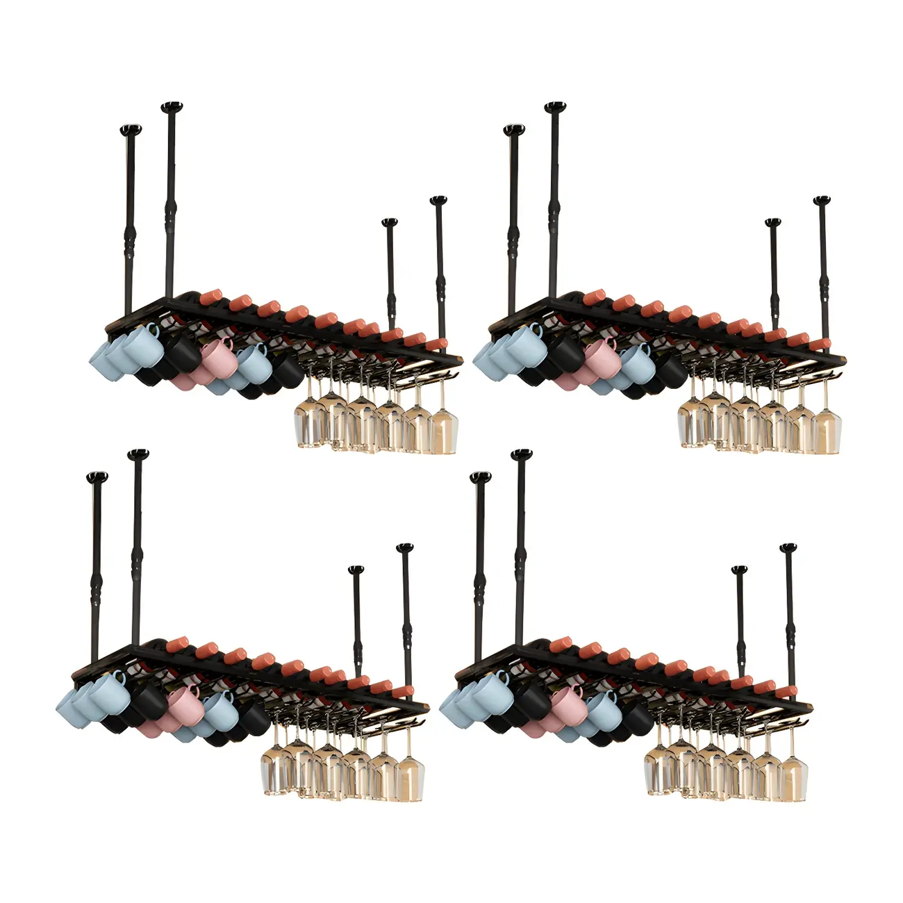 Industrial Metal Hanging Wine Rack with Glass Holder