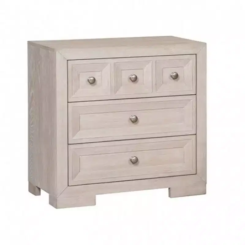 Royal Hampton Kizie Nightstand, USB, 3 Drawers, Bronze, Beige Solid Wood, 28 Inch