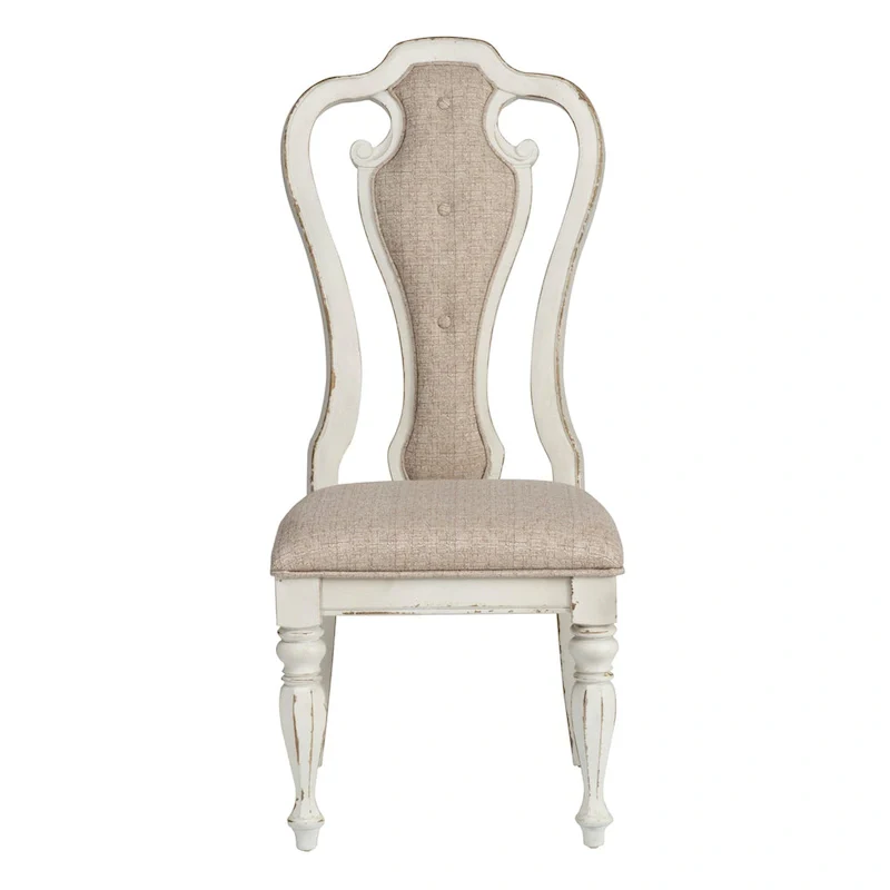 White Pedestal Dining Table with 4 Upholstered Chairs