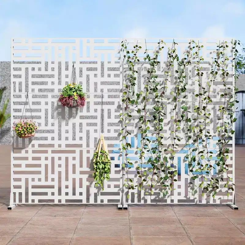 1-Piece 46.8 in. W x 71.37 in. H Brown Outdoor Metal Screen Decorative Art Panel,Outdoor Garden Screen
