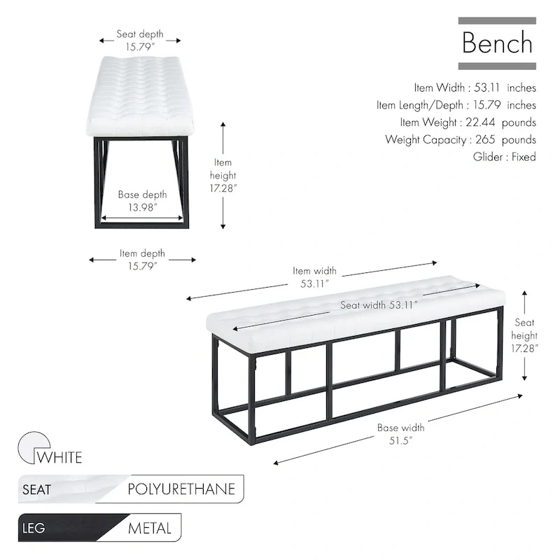 Black Faux Leather Accent Bench with Metal Frame