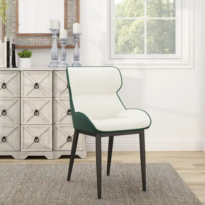 Set of 2 PU Upholstered Dining Chairs Modern Solid Back Chairs with Black Metal Legs