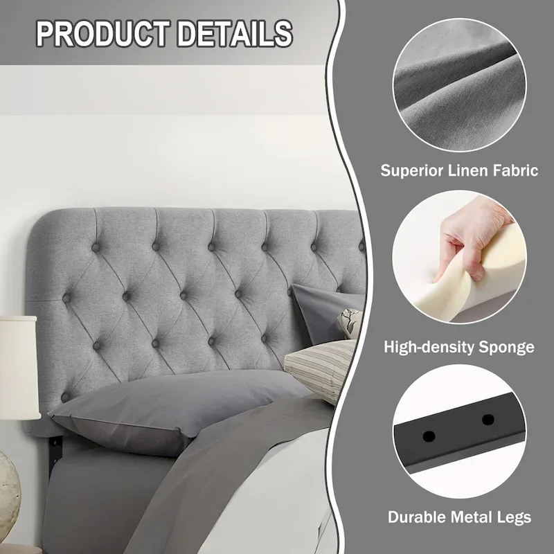 Button Tufted Upholstered Headboard Adjustable Height