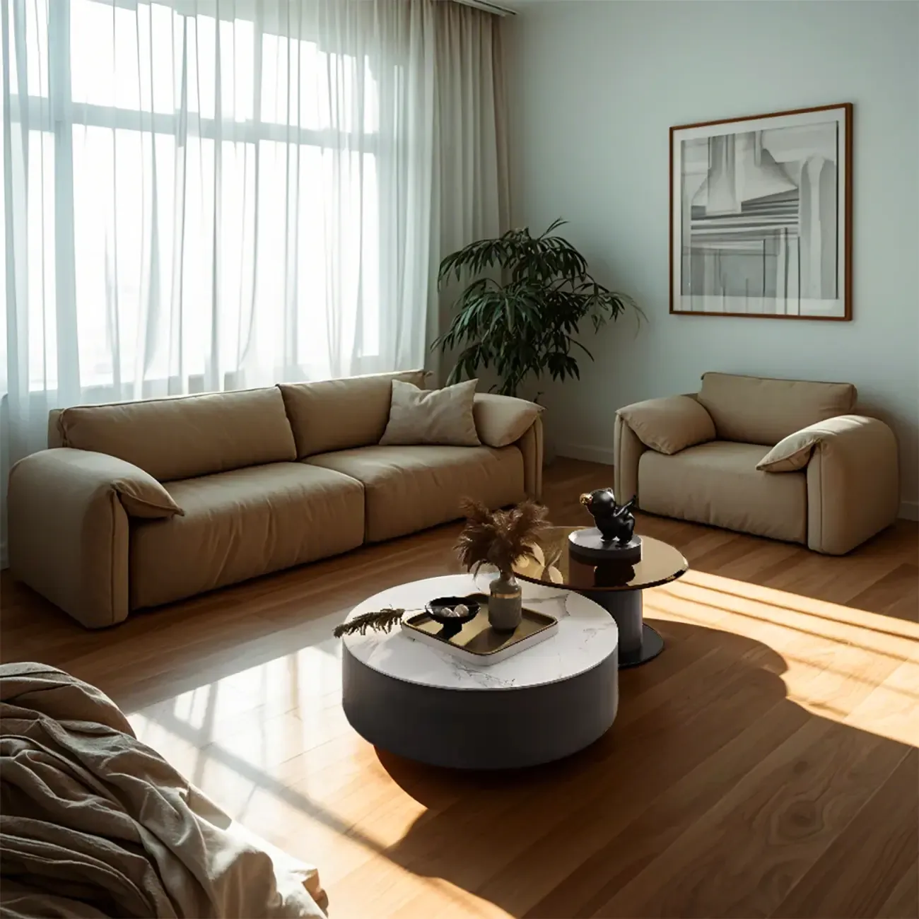 Modern Round White Nesting Coffee Table Set with Drawers