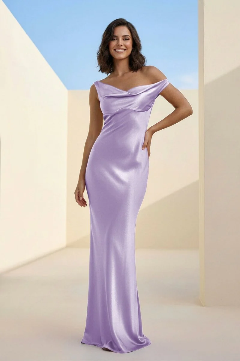 Fuchsia - One Shoulder Sheath Satin Long Prom Dresses