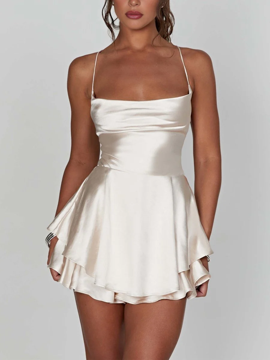 White - A Line Cowl Neck Satin Short Homecoming Dresses